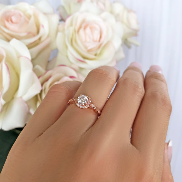 Vintage Salt & Pepper Diamond Engagement Ring Rose Gold Antique Round Cut  Ring Bridal Moissanite Art Deco Wedding Promise - Yahoo Shopping